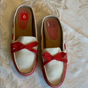 Red and White Loafers with Bow